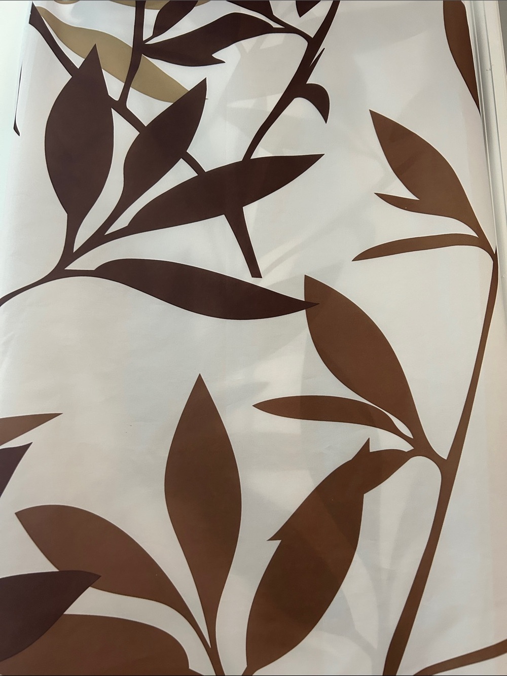 Brown Leaf Pattern Shower Curtain - Neutral Botanical Bath Accessory